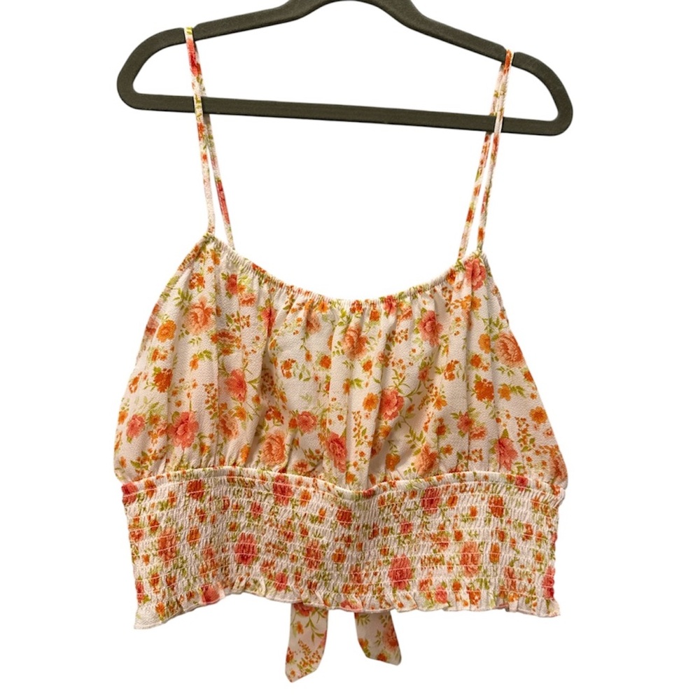 Pink Rose Cropped Elastic Adjustable Shirred Floral Tank Top